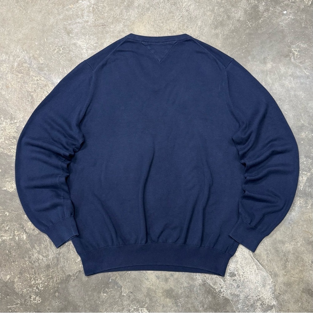 Tommy Hilfiger Navy V-Neck Knit Sweater Classic Flag Logo - Picture 4 of 8